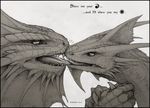  2015 black_and_white claws dragon drooling ecmajor english_text feral greyscale hi_res kissing magic_the_gathering monochrome niv-mizzet ojutai saliva scales scalie sharp_teeth simple_background teeth text tongue western_dragon wizards_of_the_coast 