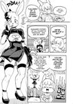  2017 anthro breasts clothed clothing comic cookie_(furryfight_chronicles) daigaijin dialogue english_text female keyhole_turtleneck lagomorph mammal muko rabbit rodent skirt squirrel sweater text 