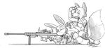  2016 4_fingers absurd_res anthro barrett_m107 binoculars bulletproof_vest canine clothed clothing dipstick_tail disney duo felisfurtificus female fingerless_gloves fox fully_clothed fur gloves greyscale gun half-closed_eyes hi_res holding_object holding_weapon judy_hopps lagomorph lying male mammal monochrome multicolored_tail nick_wilde on_front one_eye_closed pants rabbit ranged_weapon rifle shirt side_view signature simple_background sitting smile weapon white_background zootopia 