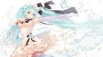  blue_eyes blue_hair bow bzerox dress elbow_gloves gloves hatsune_miku petals twintails vocaloid 