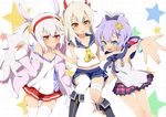  animal_ears anthropomorphism aqua_eyes ayanami_(azur_lane) azur_lane blush boots bunny_ears bunnygirl headband javelin_(azur_lane) laffey_(azur_lane) long_hair orange_eyes panties ponytail purple_hair red_eyes seifuku short_hair skirt thighhighs twintails underwear white_hair yuimari 