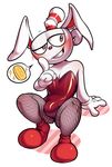 blush bulge bunny_costume bunny_ears_(disambiguation) clothed clothing costume crossdressing cuphead_(character) cuphead_(game) fishnet humanoid lizardbat_(artist) not_furry object_head prostitution solo 