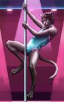  black_hair blue_clothing bottomless bulge clothed clothing club_(disambiguation) dancing feline green_eyes hair leotard male mammal mitokep open_mouth panther pole pole_dancing solo 