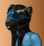  ambiguous_gender ball_gag bdsm black_fur black_hair blindfold blue_clothing bondage bound clothed clothing feline fur gag gagged hair mammal mitokep panther simple_background solo 