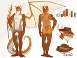  2017 anthro balls blue_eyes brown_fur butt canine clothing cowboy cowboy_hat digital_media_(artwork) doubledick dragon duo erection fasttrack37d fox fur hair hat hi_res horn loketoki male mammal nude penis scales scalie simple_background standing teeth tongue wings 