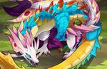  all_fours bite blitzdrachin blue_scales capcom cum dragon female feral grass lagiacrus long_tail male male/female mizutsune monster_hunter multicolored_scales neck_bite penis scales video_games white_scales 