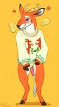  2017 animal_crossing animal_genitalia antelope anthro balls beau_(animal_crossing) blue_eyes blush clothed clothing cum ejaculation erection fur gazelle hooves horn male mammal melthecannibal nintendo orange_fur partially_clothed penis sheath solo sweater video_games white_fur 