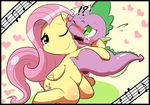 abstract_background age_difference blush dragon duo equine feathered_wings feathers female feral fluttershy_(mlp) friendship_is_magic larger_female m@rt male male/female mammal my_little_pony pegasus scalie simple_background size_difference smaller_male spike_(mlp) wings yellow_feathers 