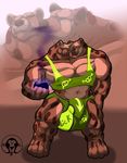  2_heads abs arrow biceps big_muscles big_pecs bulge clothing digitigrade feline hyena kissing male mammal multi_head muscular muscular_arms muscular_legs muscular_male open_mouth paws pecs potion shirt small_head stated_heterosexuality stated_homosexuality thick_neck tongue triceps underwear xatanlion 