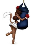  anthro athletic boxing boxing_gloves bra brown_eyes brown_fur brown_hair cat clothing deborah_bispo_(character) dipstick_tail drawing-4ever eyebrows eyelashes feline female fur hair half-closed_eyes inner_ear_fluff leaning looking_back mammal multicolored_tail open_mouth open_smile panties pawpads paws pink_nose pinup pose punching_bag raised_leg signature skirt smile solo sport underwear wendel2 