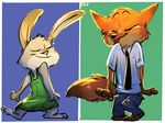  2016 4:3 4_fingers ahappypichu-mod anthro canine cheek_tuft clothed clothing dancing dipstick_ears dipstick_tail disney dress duo eyes_closed female fox fur hi_res judy_hopps lagomorph male mammal multicolored_tail necktie nick_wilde pants parody peanuts rabbit shirt simple_background tongue tongue_out tuft zootopia 