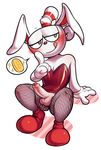  balls blush bunny_costume bunny_ears_(disambiguation) clothed clothing costume crossdressing cuphead_(character) cuphead_(game) fishnet humanoid lizardbat_(artist) not_furry object_head penis prostitution solo uncut 