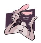  anthro bottomless butt clothed clothing cum cum_in_pussy cum_inside disney female judy_hopps lagomorph looking_at_viewer looking_back luraiokun mammal presenting presenting_pussy pussy spread_legs spreading zootopia 
