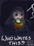  4_fingers absurd_res angry anthro bed clothing dialogue dipstick_ears disney ears_down f2017 female flat_chested guardian_blue hi_res holding_object inside insomnia judy_hopps lagomorph lightning mammal on_bed purple_eyes rabbit sarsis shirt solo tablet zootopia 