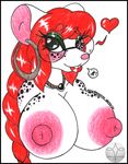  &lt;3 big_breasts blush breasts ear_piercing eyeshadow eyewear female freckles glasses imminent_sex jewelry lipstick makeup mammal mike_argentum_(artist) mouse necklace nipples penny_darwin pictographics piercing ponytail rodent solo speech_bubble 