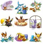  &lt;3 ambiguous_gender eevee eeveelution espeon eyes_closed feral flareon fur glaceon inside invalid_tag jolteon leafeon lying multiple_images nintendo official_art outside playing pok&eacute;mon pok&eacute;mon_(species) simple_background sleeping smile smirk sylveon umbreon vaporeon video_games white_background 