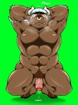  asterios bandanna blush bovine cattle crouching facial_piercing flaccid flexing hands_behind_head hooves male mammal muscular muscular_male nipples nose_piercing nose_ring penis piercing pose precum tokyo_afterschool_summoners 