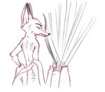  2016 anthro arrow black_nose bow_(weapon) canine clothing dipstick_ears disney fangs fox hi_res japanese_clothing ky-jane looking_aside looking_at_viewer mammal mulan_(copyright) nick_wilde quiver ranged_weapon signature simple_background solo traditional_media_(artwork) watermark weapon white_background zootopia 