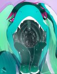  ambiguous_gender gaping_mouth hair imminent_vore kai memento~mori mouth_shot one_eye_closed pink_eyes simple_background smile tongue tongue_out turquoise_skin vore wink 