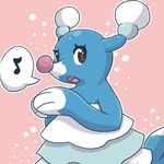  blue_body brionne cute fangs female feral hi_res looking_at_viewer mammal marine musical_note nintendo pinniped pok&eacute;mon pok&eacute;mon_(species) pseudo_clothing simple_background singing solo themattresssellingcamel video_games 