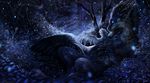  2017 amazing_background claws cool_colors detailed_background digital_media_(artwork) dragon duo feathered_dragon feathers feral fur furred_dragon horn isvoc lying membranous_wings night on_back outside ridged_horn smile spines wings 