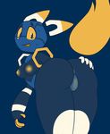  2017 android anthro anus blue_eyebrows blue_fur blue_nose breasts butt canine disembodied_head e621 esix female fox fur hexagon hi_res looking_back machine mammal mascot maypul_syrup nipples presenting presenting_hindquarters pussy robot small_breasts solo standing timid white_ears white_fur yellow_anus yellow_nipples yellow_scelera yellow_tail yellow_tongue 