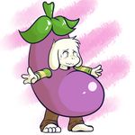  anthro asriel_dreemurr barefoot blush boss_monster caprine child clothed clothing costume crackers cub cute eggplant embarrassed food fruit fur goat green_eyes long_ears male mammal simple_background smile solo sweat undertale video_games white_fur young 