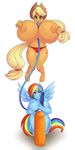  allymoodyneko applejack_(mlp) big_breasts breast_expansion breasts clothing cowboy_hat duo earth_pony equine female friendship_is_magic green_eyes hairband hat horse hose huge_breasts hyper hyper_breasts mammal mostly_nude my_little_pony nipples panties pegasus pony purple_eyes rainbow_dash_(mlp) underwear wings 