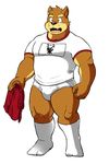  anthro briefs bulge canine clothing dog holding_clothing holding_pants kenta_shiba male mammal muscular muscular_male physical_education red_pants shorts simple_background solo tighty_whities underwear white_background white_shirt white_socks white_underwear 