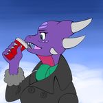  anthro beverage clothed clothing coffee cynder digital_media_(artwork) dragon female horn mxwqtkl open_mouth scalie simple_background solo spyro_the_dragon video_games 
