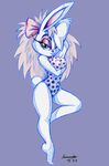  1999 anthro big_hair clothed clothing collar female fernando_faria hair hair_bow hair_ribbon lagomorph looking_at_viewer mammal one-piece_swimsuit pinup pose rabbit ribbons solo swimsuit 