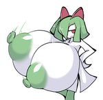  2017 anthro areola big_breasts breasts female green_hair green_nipples hair huge_breasts humanoid hyper hyper_breasts kirlia nintendo nipples not_furry open_mouth petronoise pok&eacute;mon pok&eacute;mon_(species) pok&eacute;morph red_eyes simple_background solo video_games white_background white_skin 