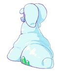  derfisch dragon gastropod goodra male nintendo pok&eacute;mon pok&eacute;mon_(species) rear_view simple_background sitting slightly_chubby solo thick_tail video_games white_background 