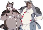  anthro balls big_balls bulge canine dog hybrid kigurumi logie malamute male male_pregnancy mammal pregnant simple_background the-narutoshi wolf wuffamute 