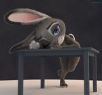  2017 3_toes 3d_(artwork) 4_fingers adamb/fluffy anthro bent_over blender_(software) digital_media_(artwork) disney female fur judy_hopps lagomorph looking_at_viewer mammal nude one_eye_closed rabbit seductive solo table toes waving zootopia 