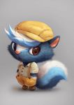  animal_crossing anthro blue_fur brown_eyes clothed clothing fur grey_background hair hat kicks_(animal_crossing) male mammal nintendo silverfox5213 simple_background skunk solo suspenders video_games white_fur white_hair 