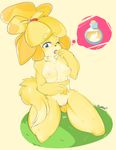  2017 animal_crossing areola black_eyes breasts canine dog exposed_breasts female fluffbug fur isabelle_(animal_crossing) mammal nintendo nipples nude orange_fur pussy pussy_blush pussy_juice solo tan_fur video_games yellow_fur 