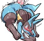  ambiguous_gender anal anal_penetration anthro anus black_fur blue_fur blush canine cum cum_in_ass cum_inside disembodied_penis duo erection fur kemonagari lucario male male/ambiguous male_penetrating mammal nintendo penetration penis pok&eacute;mon pok&eacute;mon_(species) red_eyes sex simple_background solo_focus video_games white_background yellow_fur 