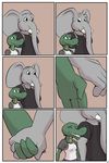  2017 alligator angie_(study_partners) breasts clothed clothing comic crocodilian elephant eyes_closed fangs female green_eyes hand_holding male mammal ragdoll_(study_partners) reptile scalie smile teeth thunderouserections trunk tusks young 