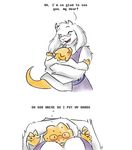  alphys blush boss_monster breasts clothed clothing comic dialogue duo eyewear female glasses hug humor lab_coat scalie sweat toriel undertale video_games zarla 