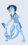  anthro black_hair breasts claws clothed clothing dragon female fin hair hi_res open_mouth scalie simple_background solo surprise thatweirdguyjosh torn_clothing transformation webbed_feet webbed_hands 