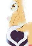  anthro blush breasts butt canine clothed clothing female looking_back mammal nipples smile solo standing topless tsudamaku wide_hips 