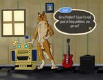  absurd_res amp animal_crossing animal_genitalia anthro balls canine chief claws fur furniture guitar hi_res inside looking_at_viewer male mammal musical_instrument nintendo nude orange_fur paws photo sheath solo stereo text video_games vulpinemutt white_fur window wolf 