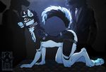  2017 all_fours anthro bdsm bed black_claws black_fur black_mane bondage bound canine claws clothed clothing collar cyan_nose cyan_pawpads diamond_(gem) digital_media_(artwork) dog faceless_male fluffy fluffy_tail fur gem grey_fur hades_(smooshkin) harness husky leather leather_straps looking_at_viewer male mammal mane muzzle_(object) muzzled nipples nude open_mouth orange_eyes pawpads paws siberian_husky skimpy smoking smooshkin solo straps studded_collar submissive suit 