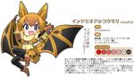  animal_humanoid bat bat_humanoid big_ears blue_eyes boots bow_tie clothed clothing fangs female footwear fur_collar gloves gradient_hair hair humanoid japanese_text kemono_friends legwear mammal membranous_wings open_mouth orange_hair sharp_teeth shirt short_hair skirt solo teeth text thigh_highs translation_request wings yoshida_hideyuki 