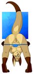  2017 anthro anus blonde_hair breasts clitoris clothing female fur green_eyes hair hi_res looking_at_viewer mammal marsupial nipples nude os panties panties_down paws piercing pussy solo tan_fur tongue tongue_piercing underwear upside_down wallaby 