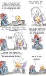  alphys blush boss_monster breasts chair clothed clothing comic computer dialogue dress eye_patch eyewear female fish glasses horn humor lab_coat marine necktie scalie sitting smile sweat toriel undertale undyne video_games zarla 