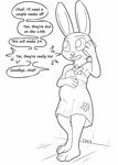  2016 anthro barefoot belly big_belly black_and_white buckteeth cellphone clothed clothing dialogue disney dress english_text female hand_on_stomach holding_object holding_phone judy_hopps lagomorph mammal monochrome phone pregnant rabbit signature simple_background solo standing teeth text tggeko white_background zootopia 