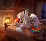  2017 blush cutie_mark detailed_background dock duo equine eye_contact feathered_wings feathers female female/female feral fire fireplace fleetfoot_(mlp) friendship_is_magic hair hi_res hooves inside lying mammal multicolored_hair my_little_pony on_back pegasus rainbow_dash_(mlp) rainbow_hair smile tomatocoup underhoof wine_glass wings wonderbolts_(mlp) 