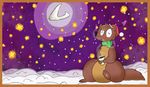  &lt;3 2017 abstract_background beverage blush brown_fur canine christmas coyote cute eyes_closed fluffy fur hat holidays hybrid male mammal moon mustelid night purple_background racolver_(artist) santa_hat scarf simple_background slightly_chubby smile snow solo star steam warp0fwrath winter wolf wolverine 
